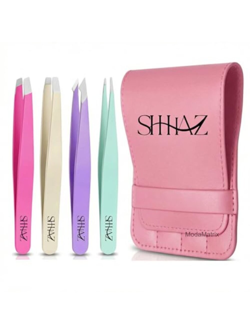 Professional Stainless Steel Eyebrow Tweezers Set 4-in-1 Slant Pointed Flat